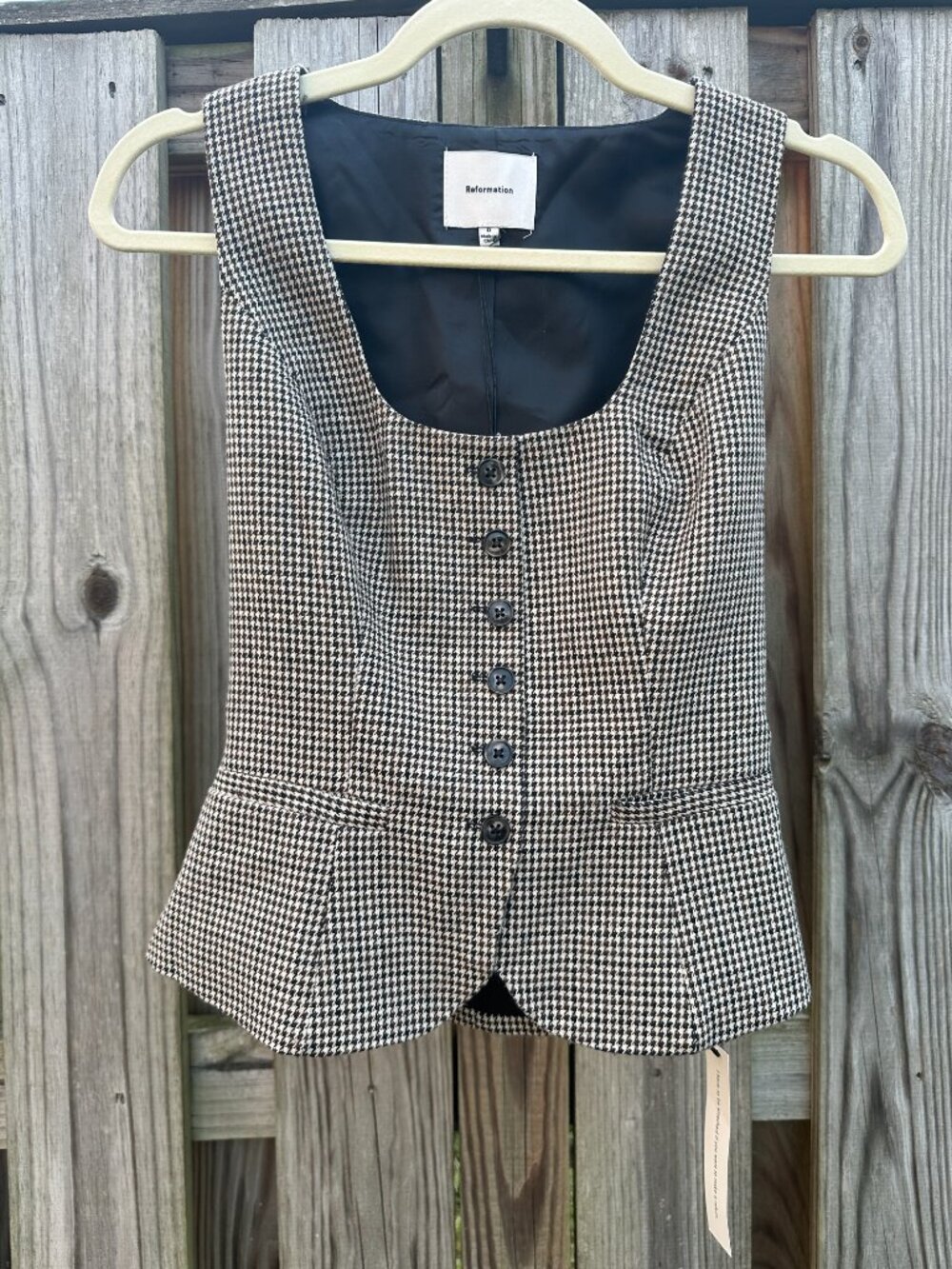 NWT Reformation Delanie Top Tan Houndstooth Tailored Vest 0 - Picture 2 of 8